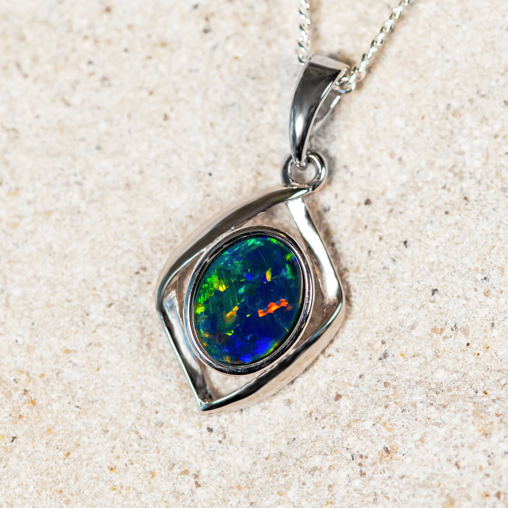 'Nova' Silver Australian Triplet Opal Necklace Pendant - Black Star Opal