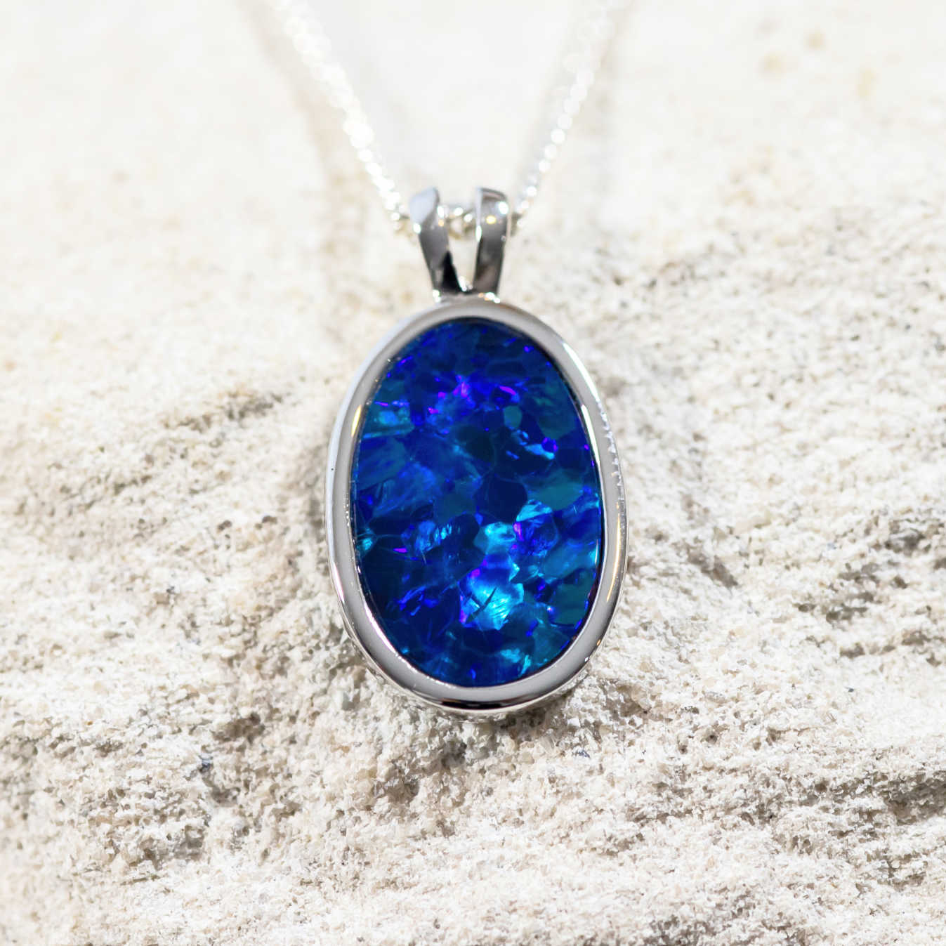 'Ocean Abyss' White Gold Australian Doublet Opal Necklace Pendant - Black Star Opal