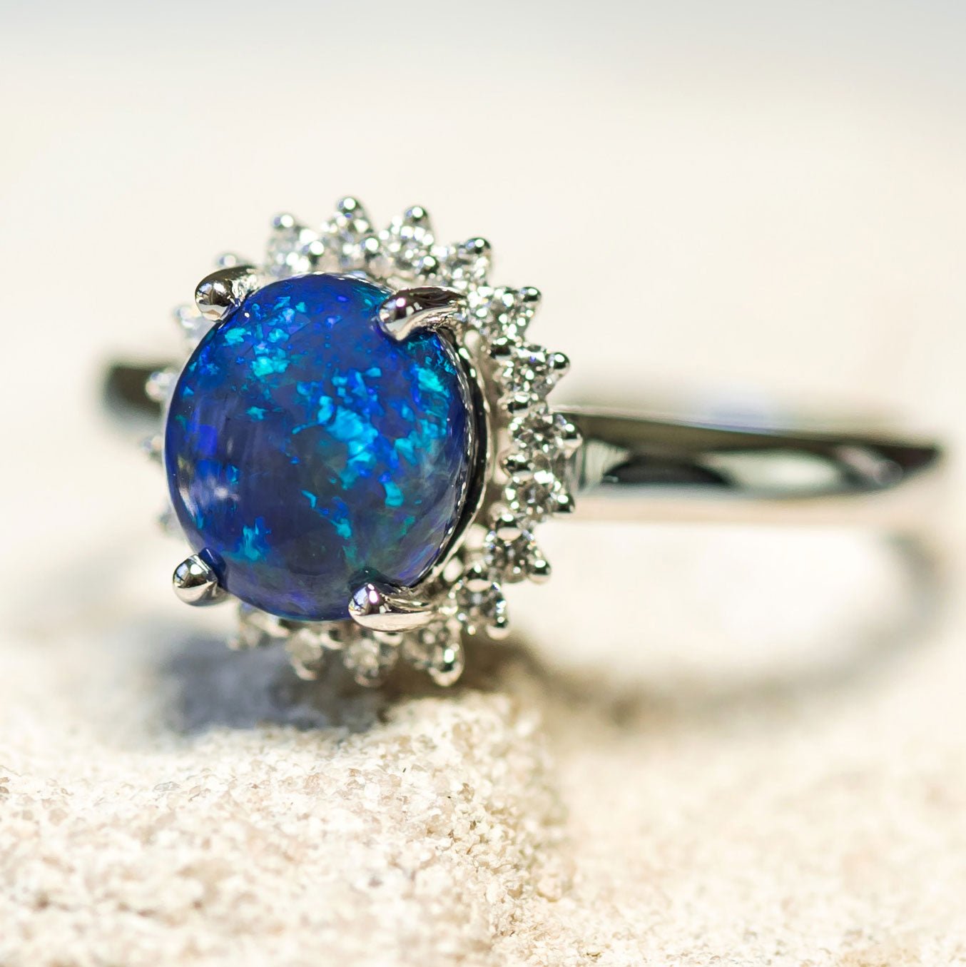 ‘Ocean Princess’ White Gold Australian Black Opal Ring - Black Star Opal