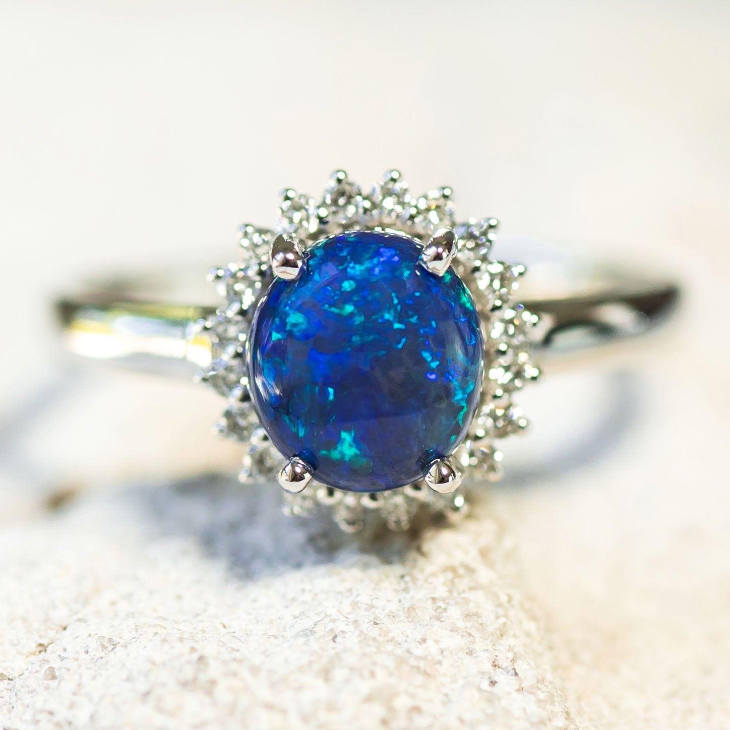 ‘Ocean Princess’ White Gold Australian Black Opal Ring - Black Star Opal