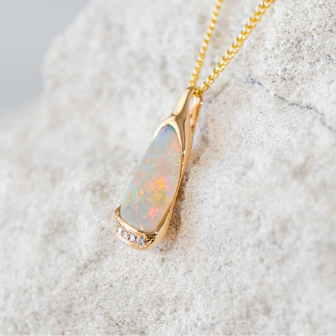 'Odette' Gold Australian Crystal Opal Necklace Pendant - Black Star Opal