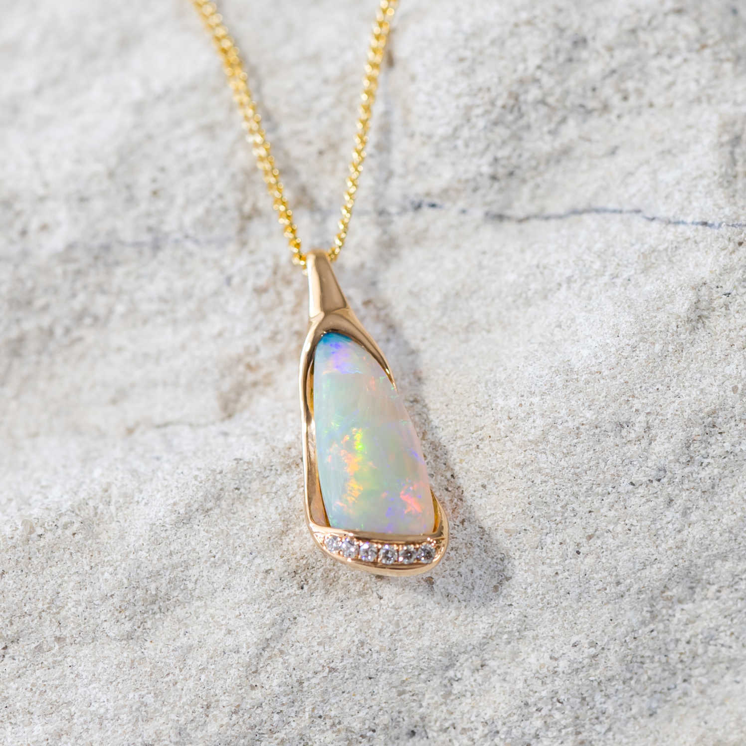 'Odette' Gold Australian Crystal Opal Necklace Pendant - Black Star Opal