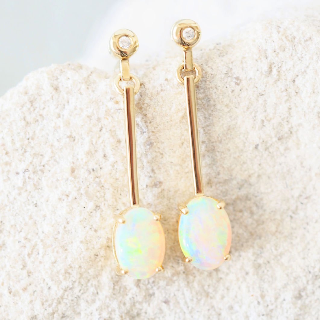 multi-coloured crystal opal gold earrings with two diamonds