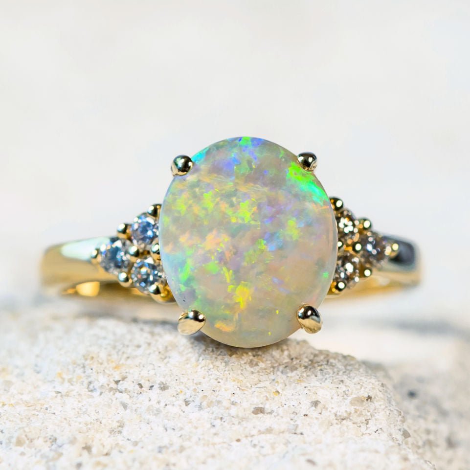 'Paloma' Gold Australian Crystal Opal Ring - Black Star Opal