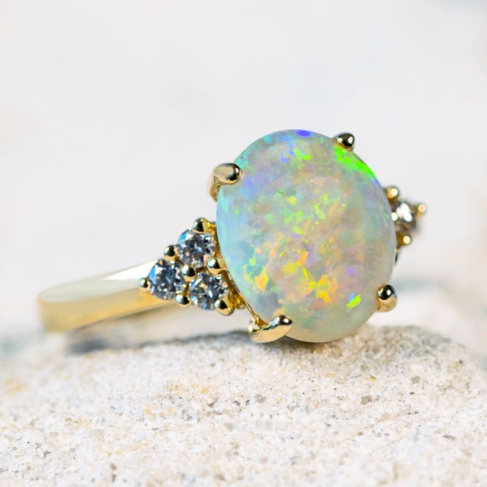 'Paloma' Gold Australian Crystal Opal Ring - Black Star Opal