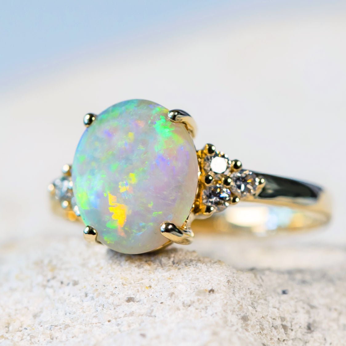 'Paloma' Gold Australian Crystal Opal Ring - Black Star Opal