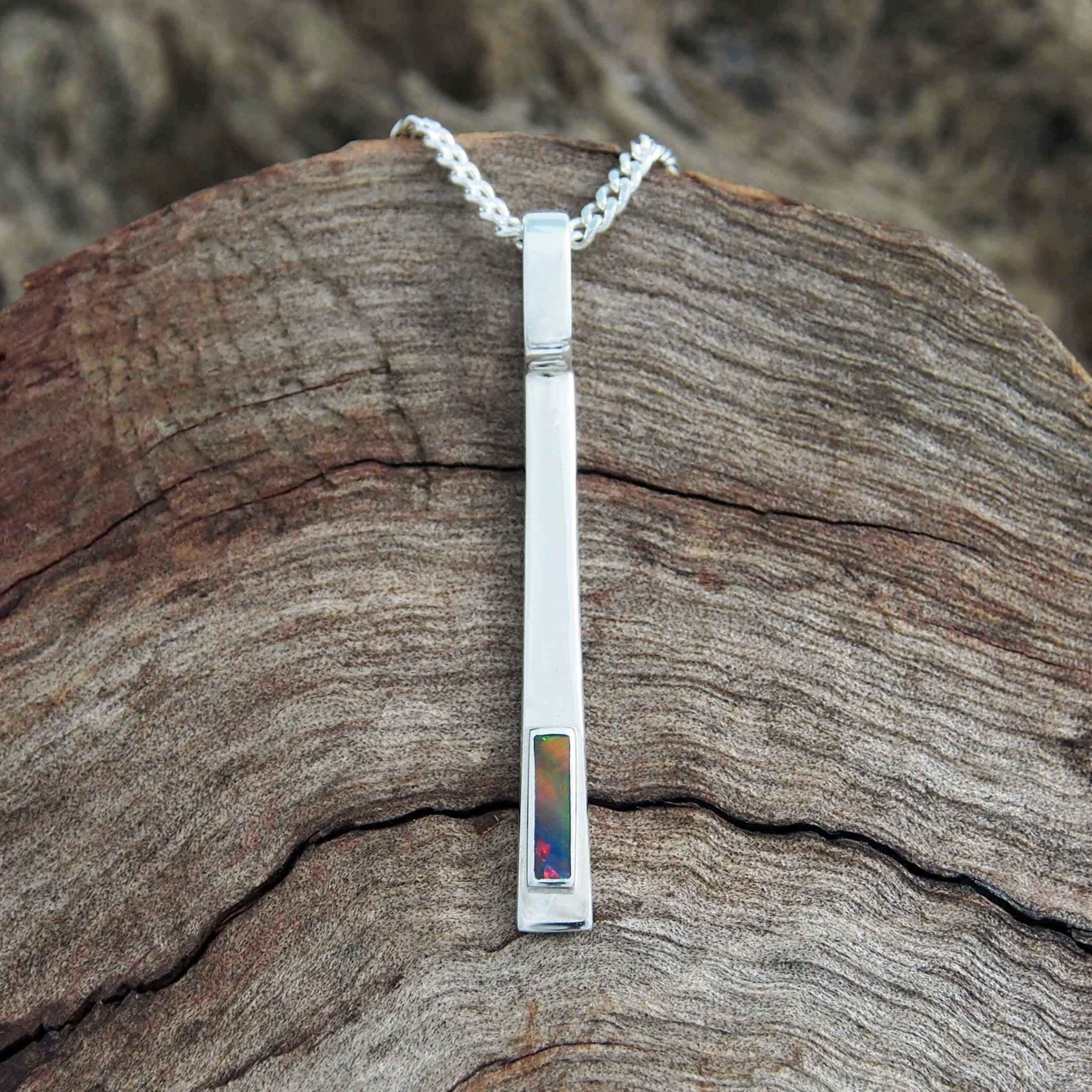 ‘Pendulum’ Silver Australian Doublet Opal Necklace Pendant - Black Star Opal