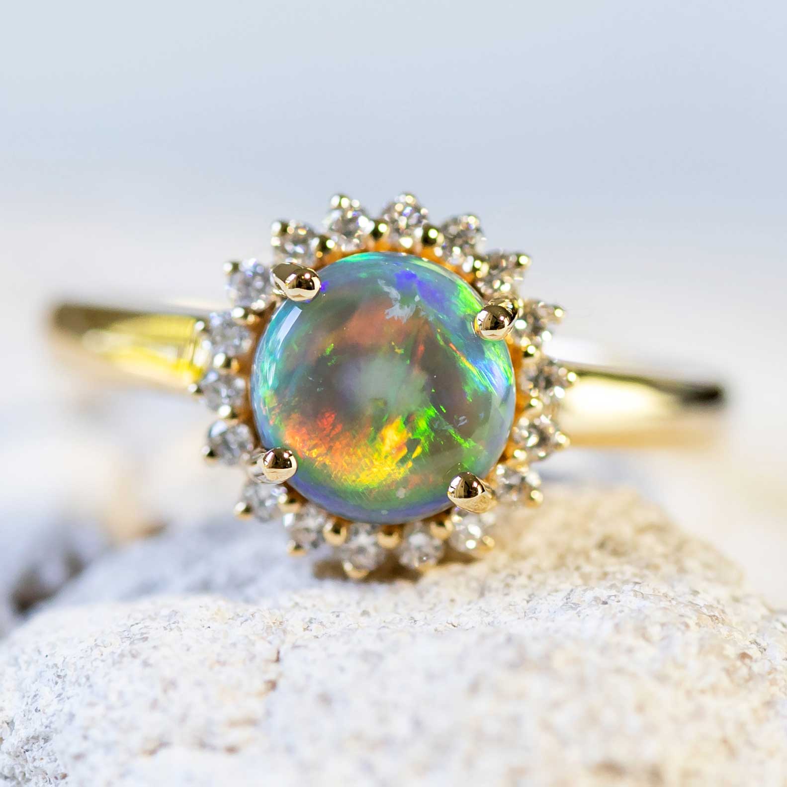 'Princess' Gold Australian Crystal Opal Ring - Black Star Opal