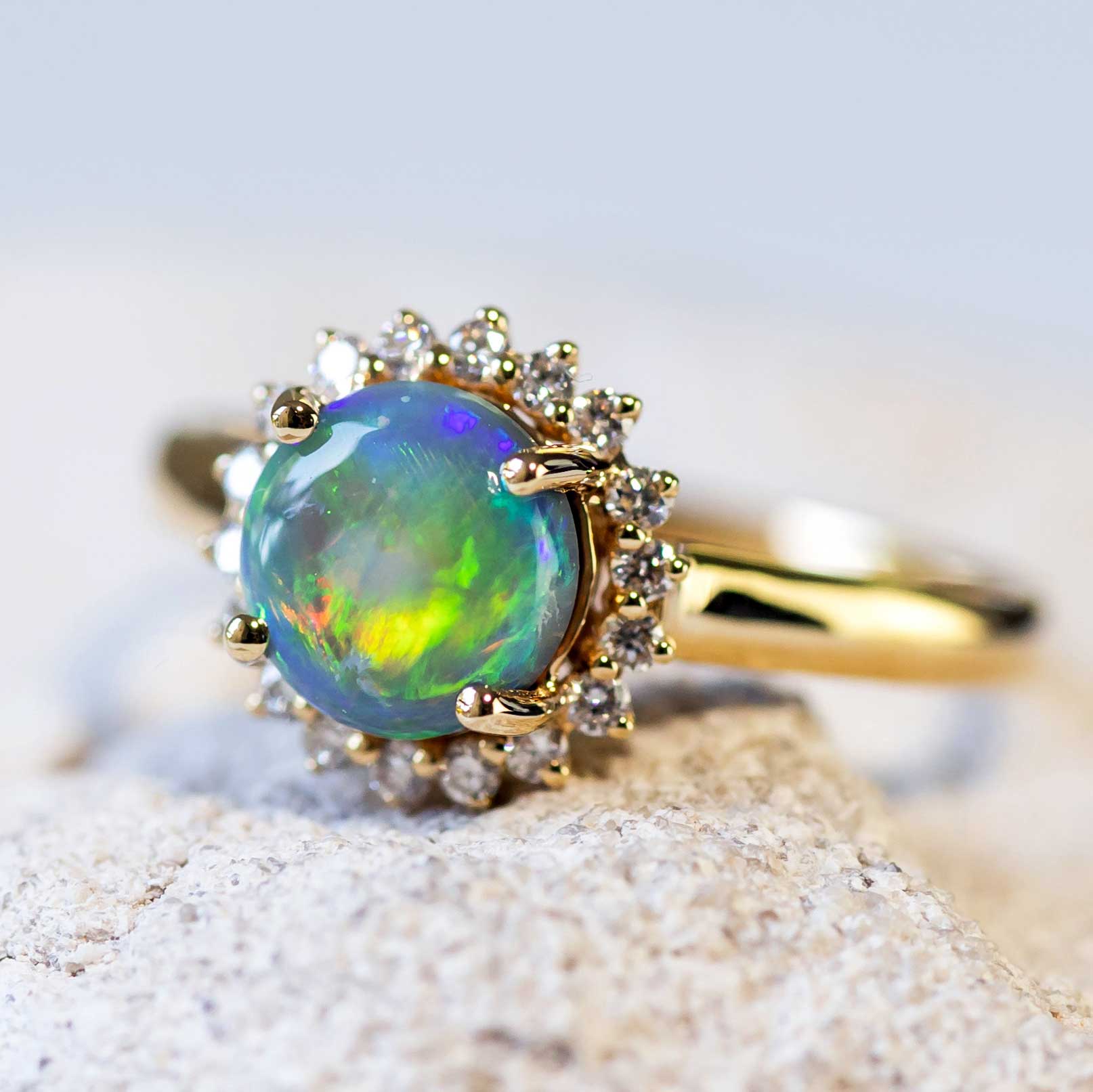 'Princess' Gold Australian Crystal Opal Ring - Black Star Opal