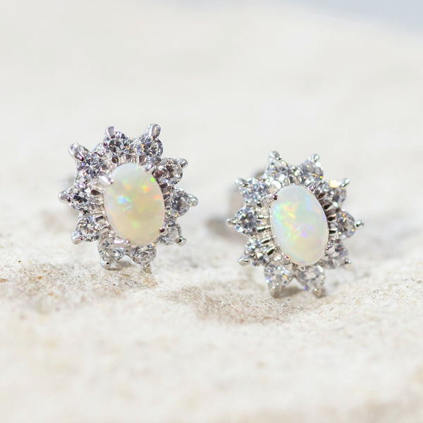 14 Karat Yellow Gold October Birthstone Oval Opal Stud Earrings -  WeilJewelry