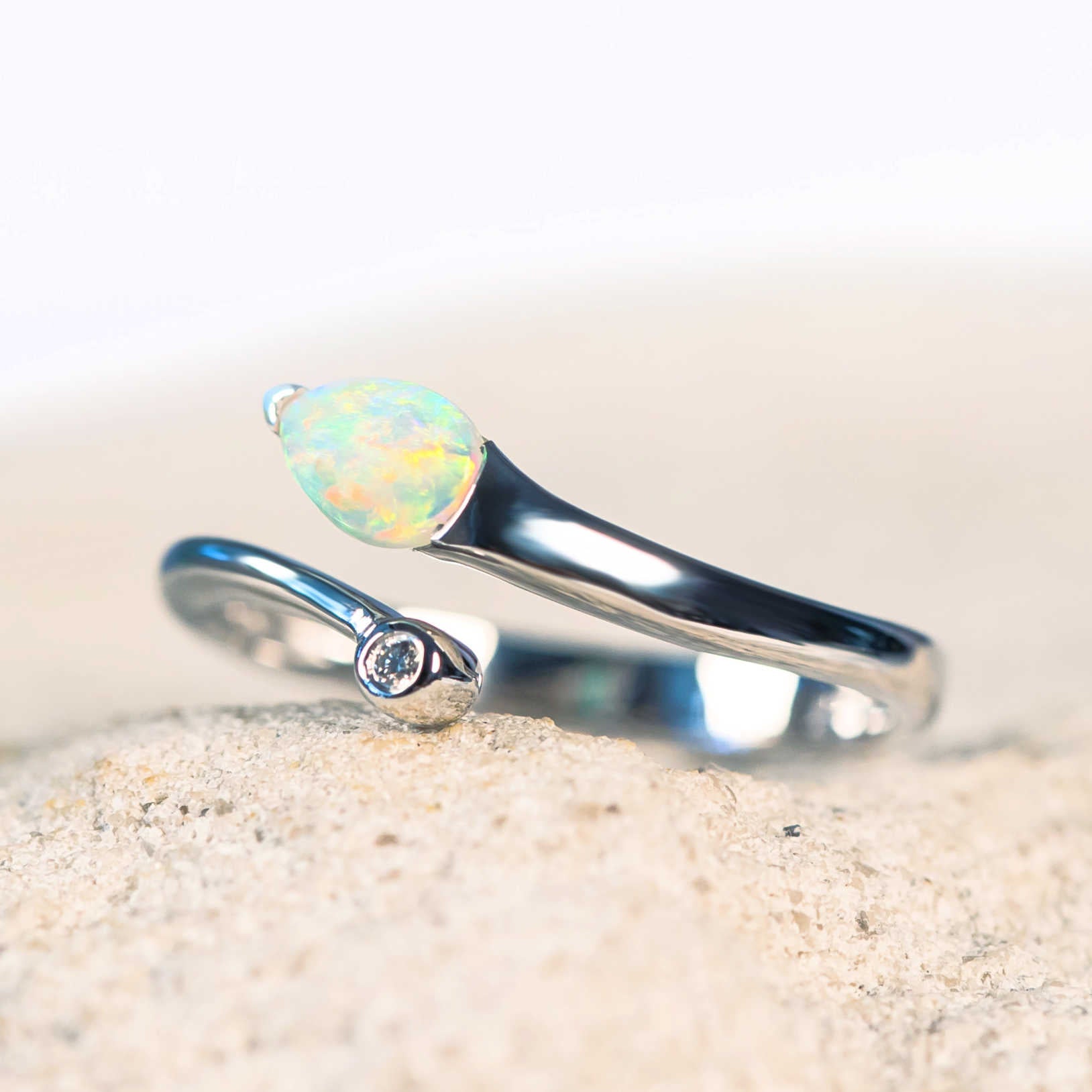 colourful marquise shaped crystal opal white gold ring