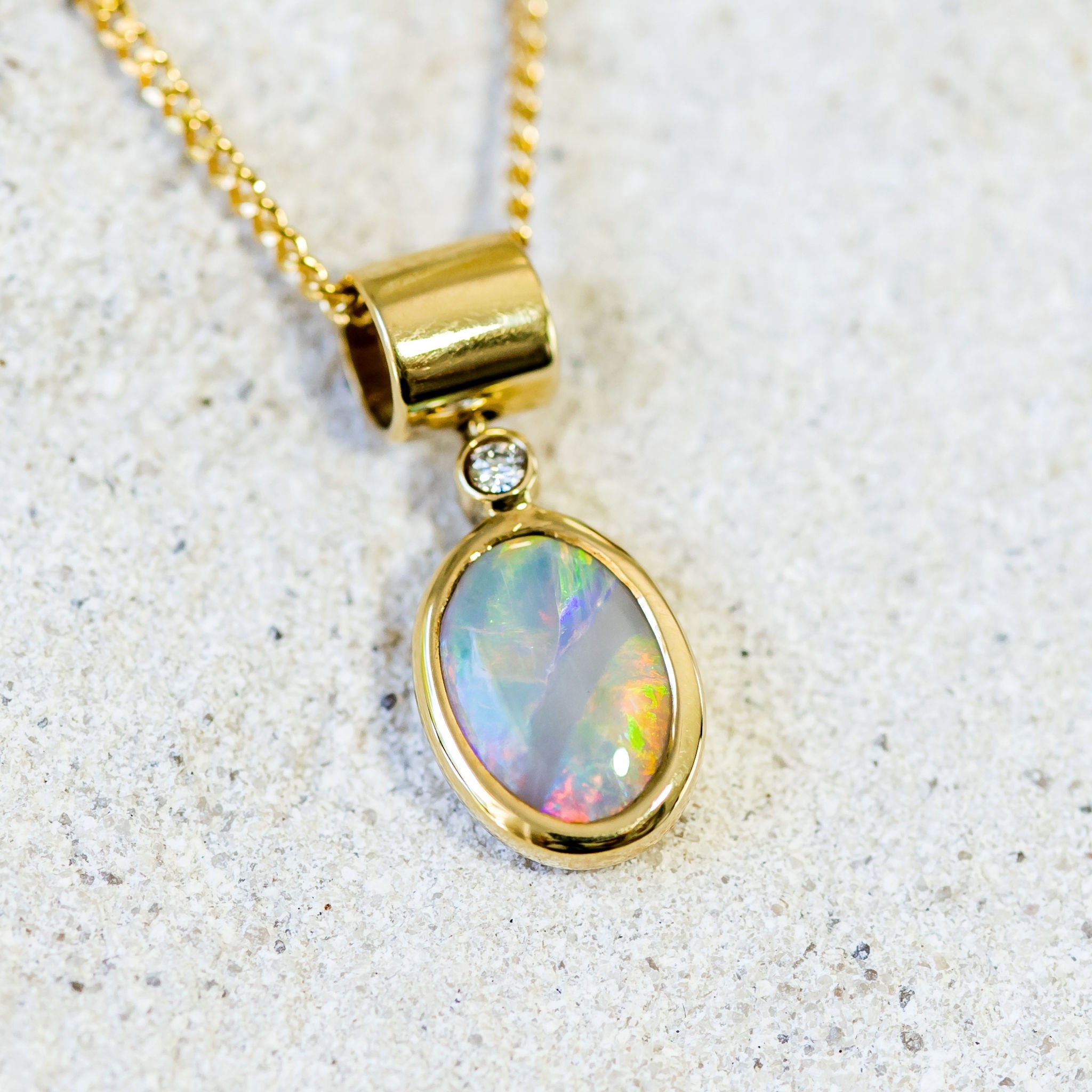 ‘Rainbow Moon’ Gold Australian Crystal Opal Necklace Pendant - Black Star Opal