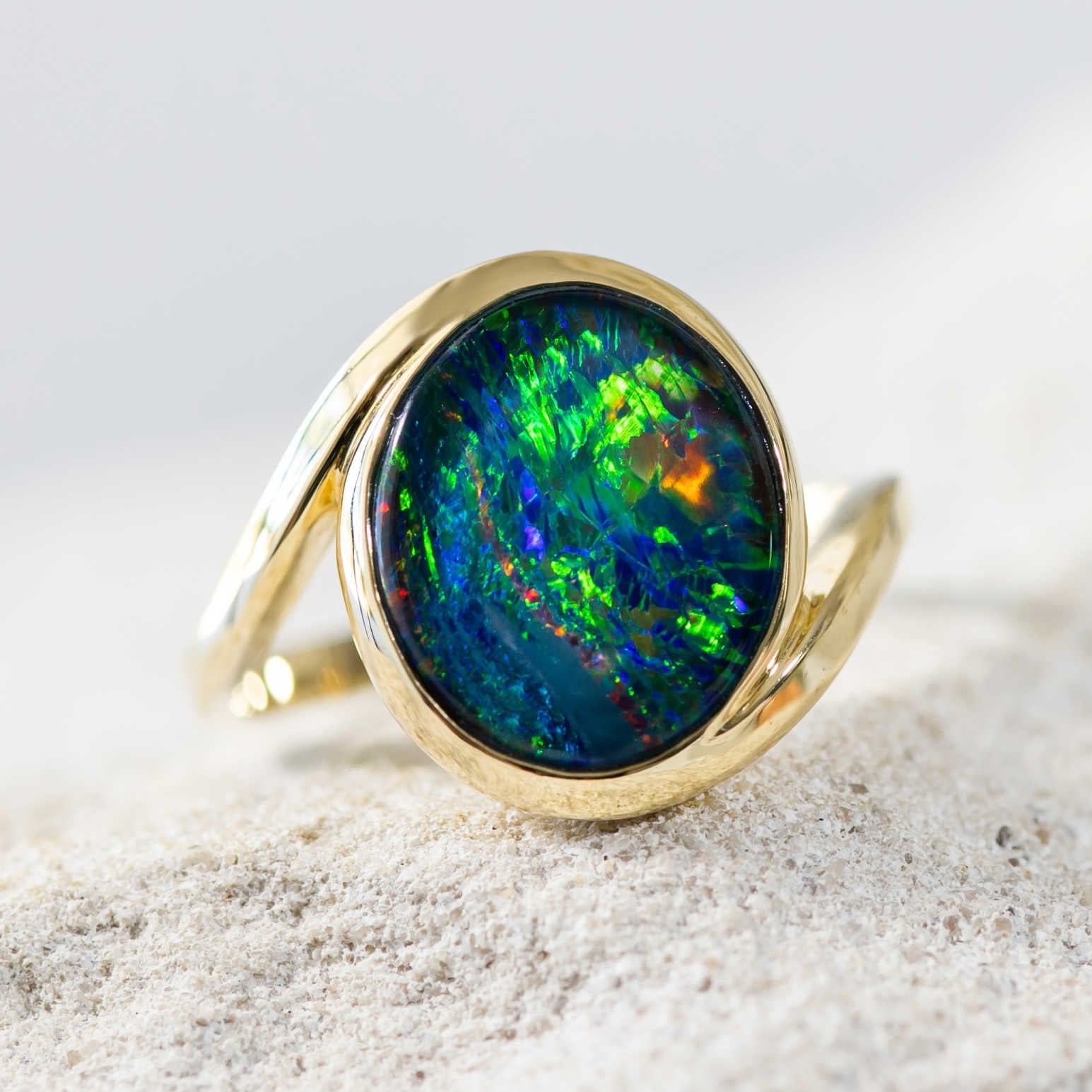 'Serena' Gold Australian Triplet Opal Ring - Black Star Opal