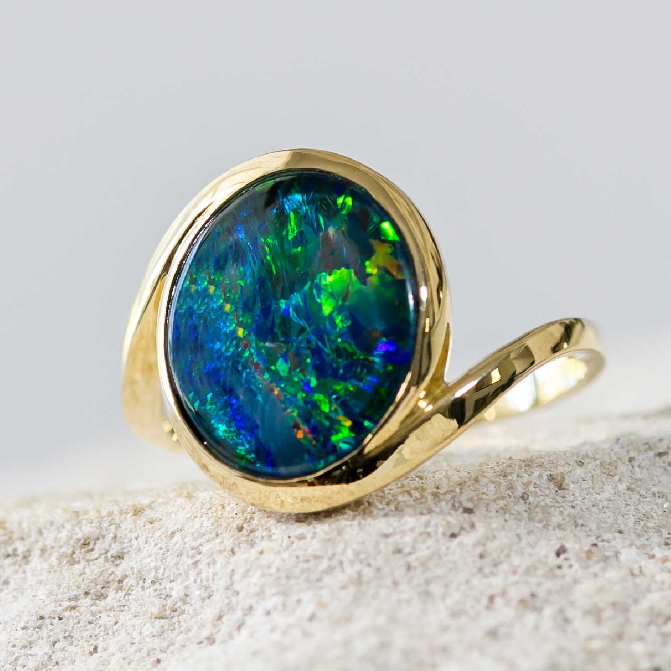 'Serena' Gold Australian Triplet Opal Ring - Black Star Opal