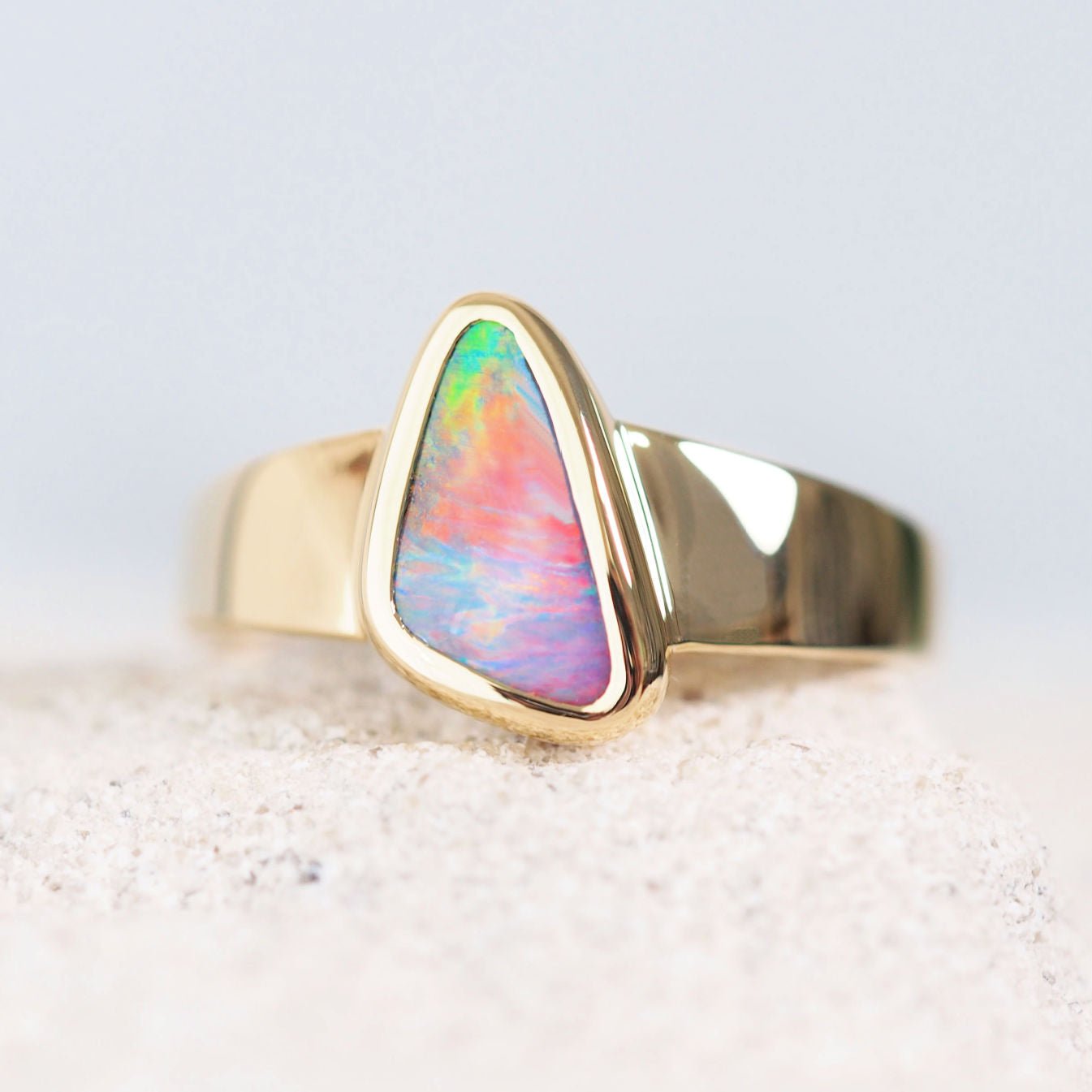 multi-colour black opal ring