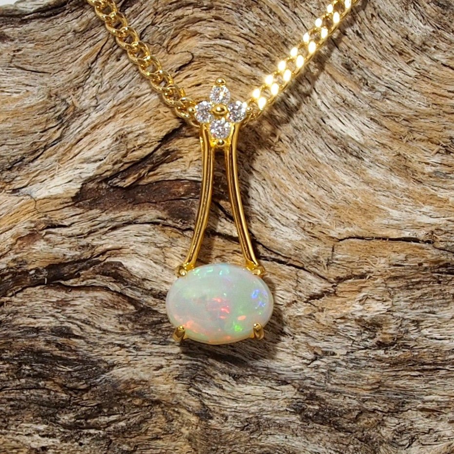 'Shooting Star' Gold Plated Silver Australian Opal Necklace Pendant - Black Star Opal