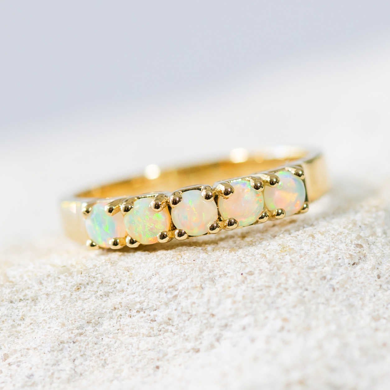 'Signe' Gold Australian Crystal Opal Ring - Black Star Opal