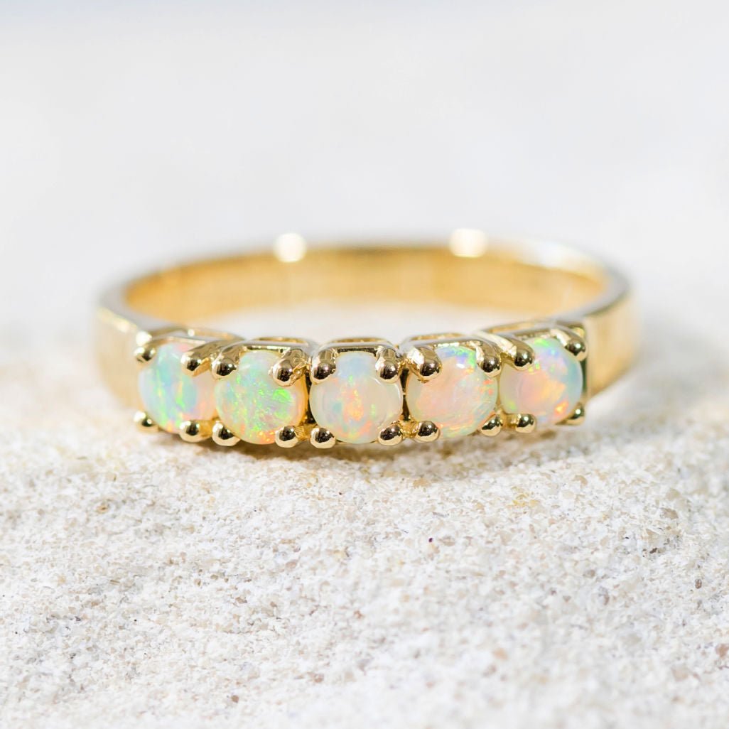 'Signe' Gold Australian Crystal Opal Ring - Black Star Opal