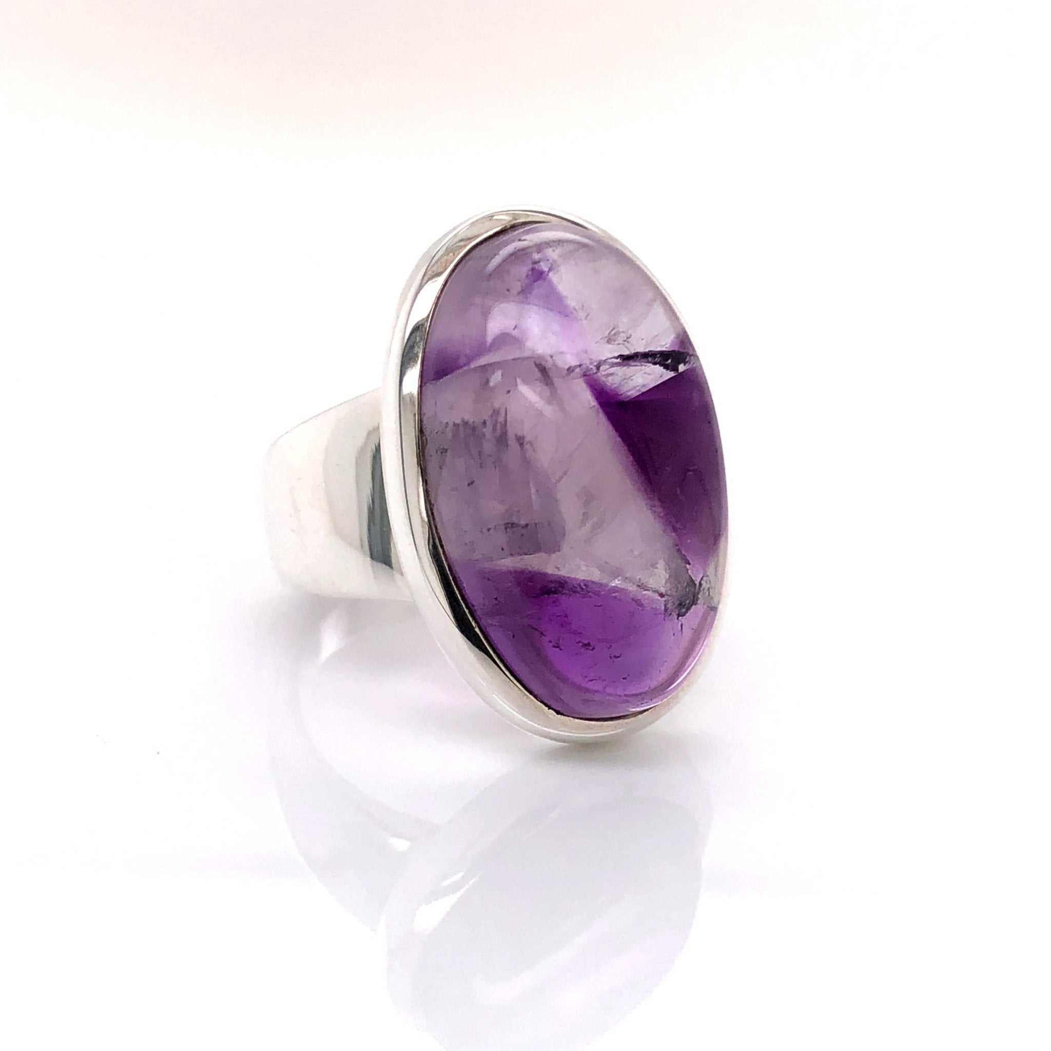 Silver Amethyst Gemstone Ring - Black Star Opal