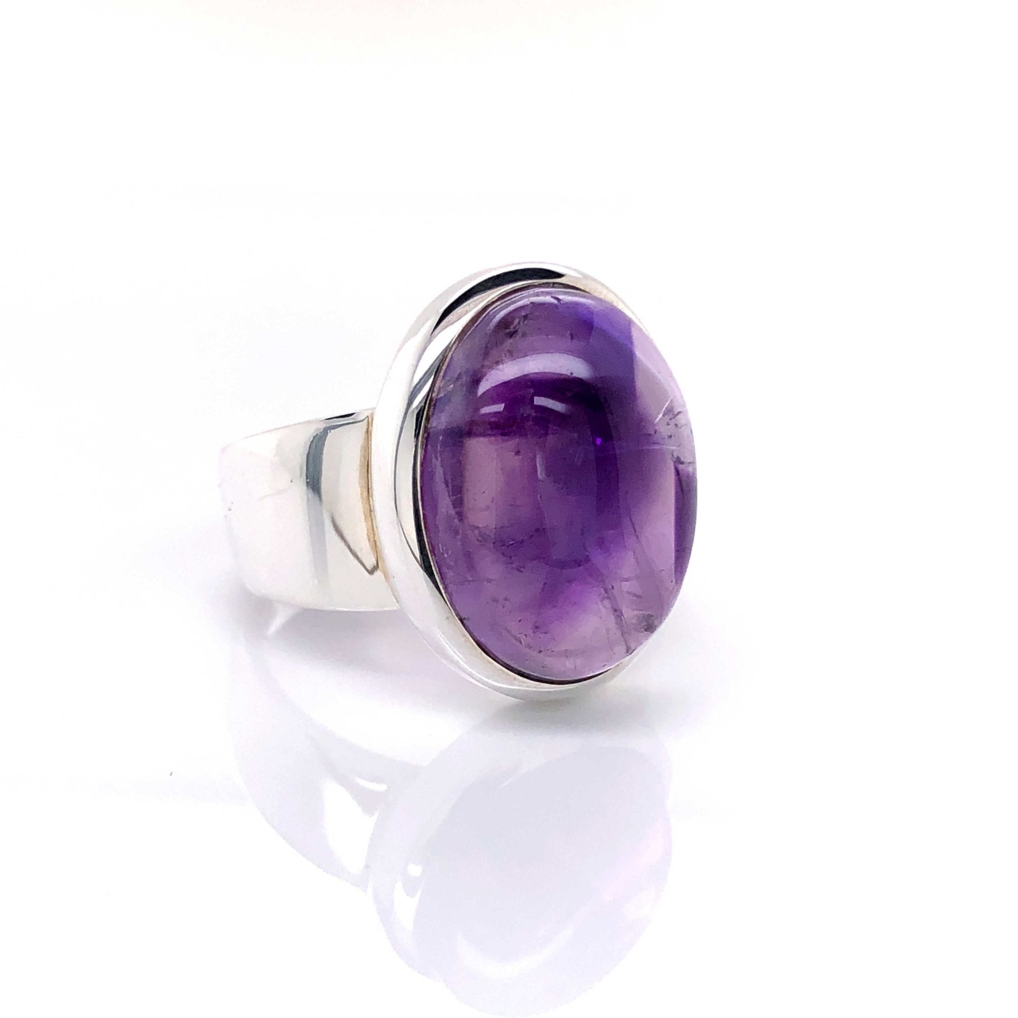 Silver Amethyst Gemstone Ring - Black Star Opal