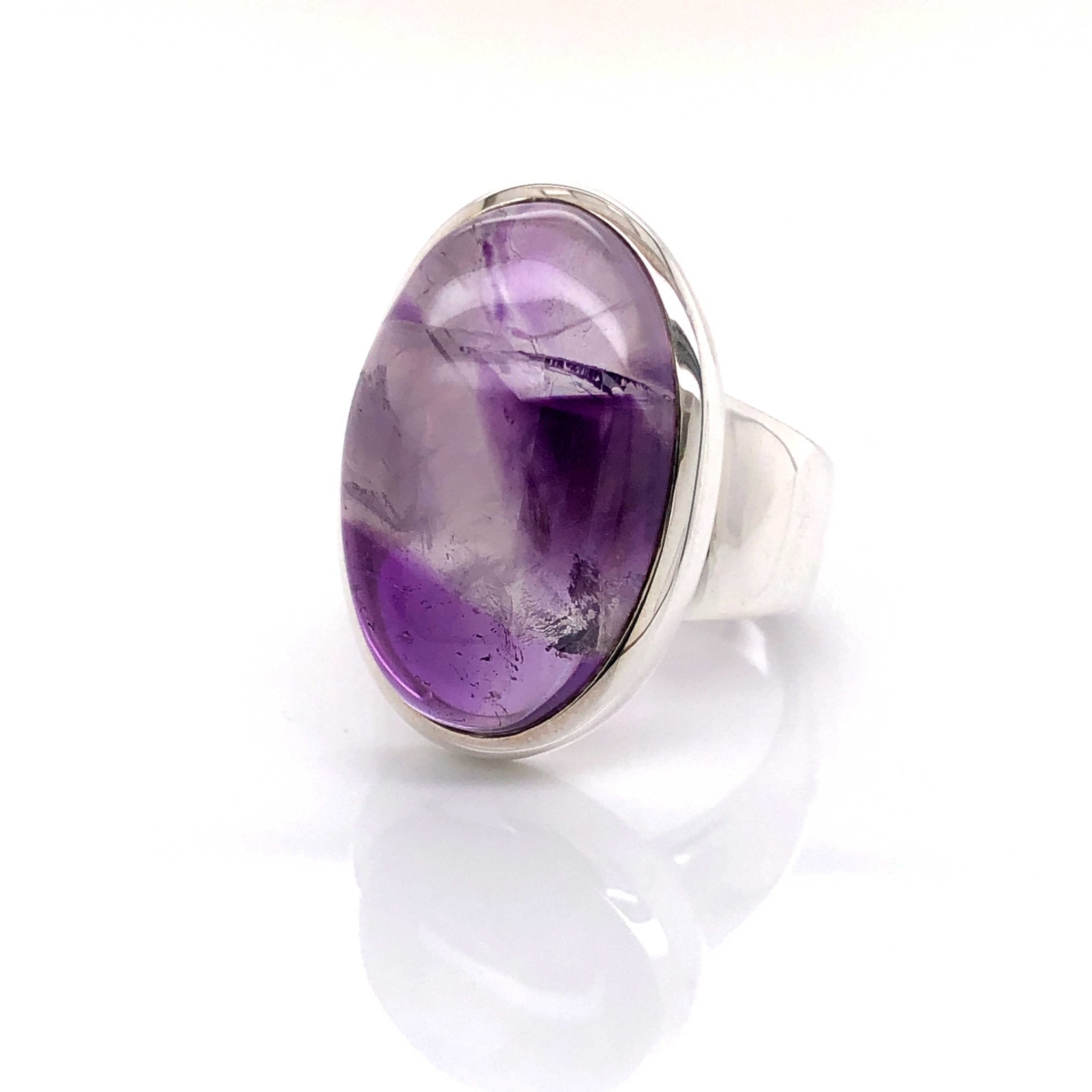 Silver Amethyst Gemstone Ring - Black Star Opal