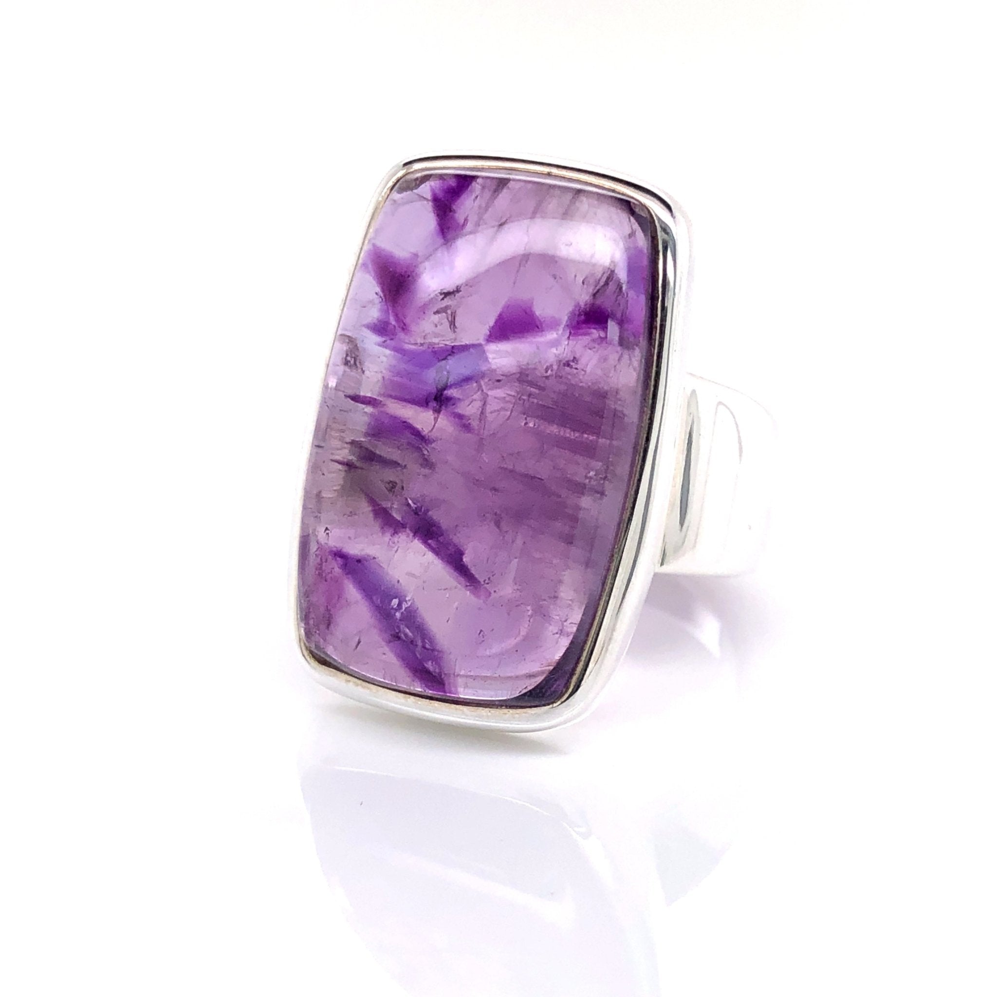 Silver Amethyst Gemstone Ring - Black Star Opal