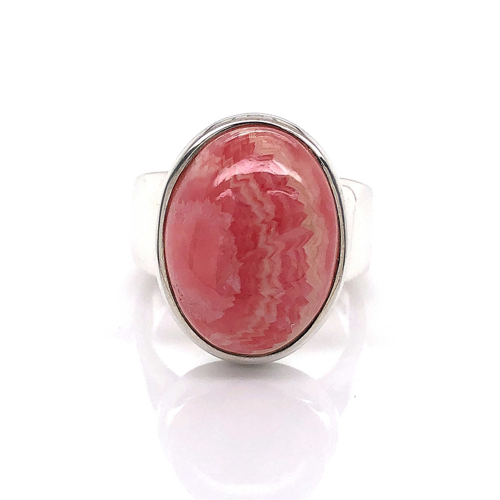 Silver Rhodochrosite Gemstone Ring - Black Star Opal