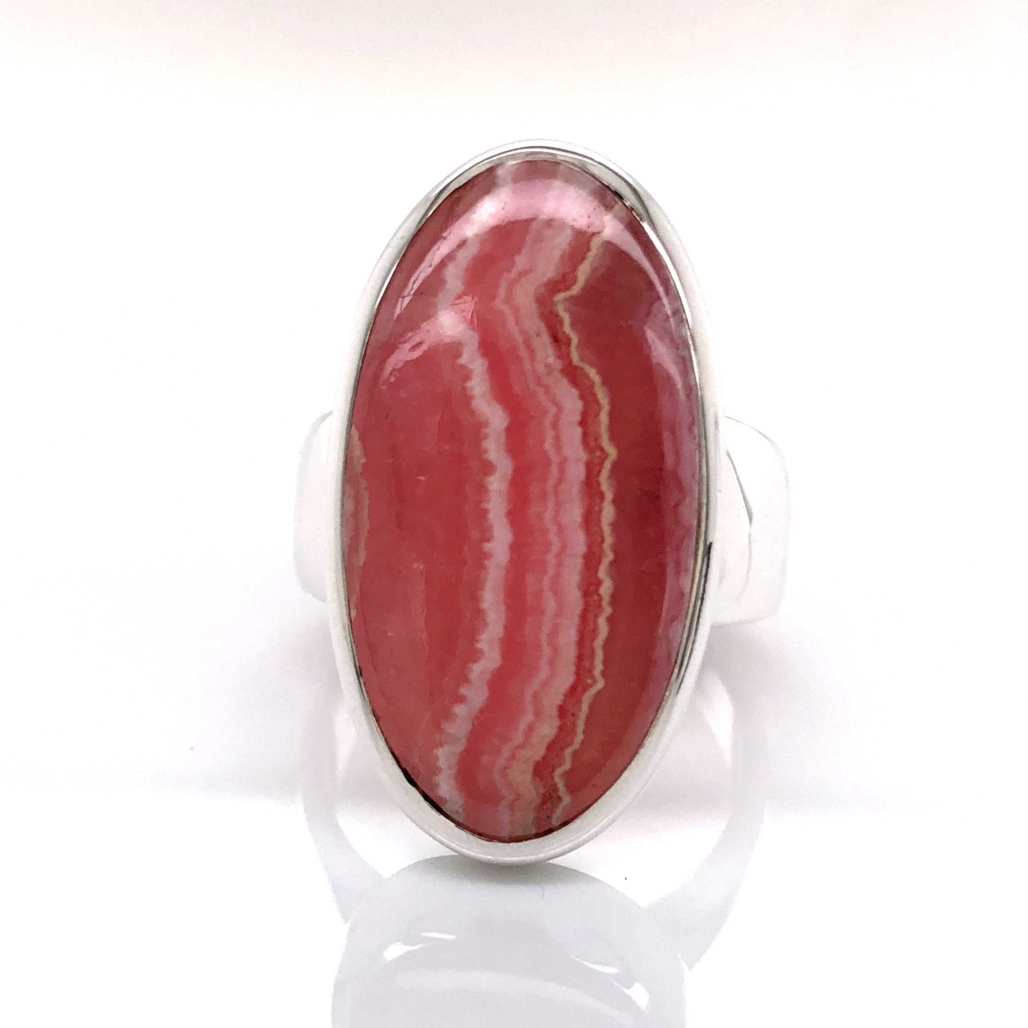 Silver Rhodochrosite Gemstone Ring - Black Star Opal