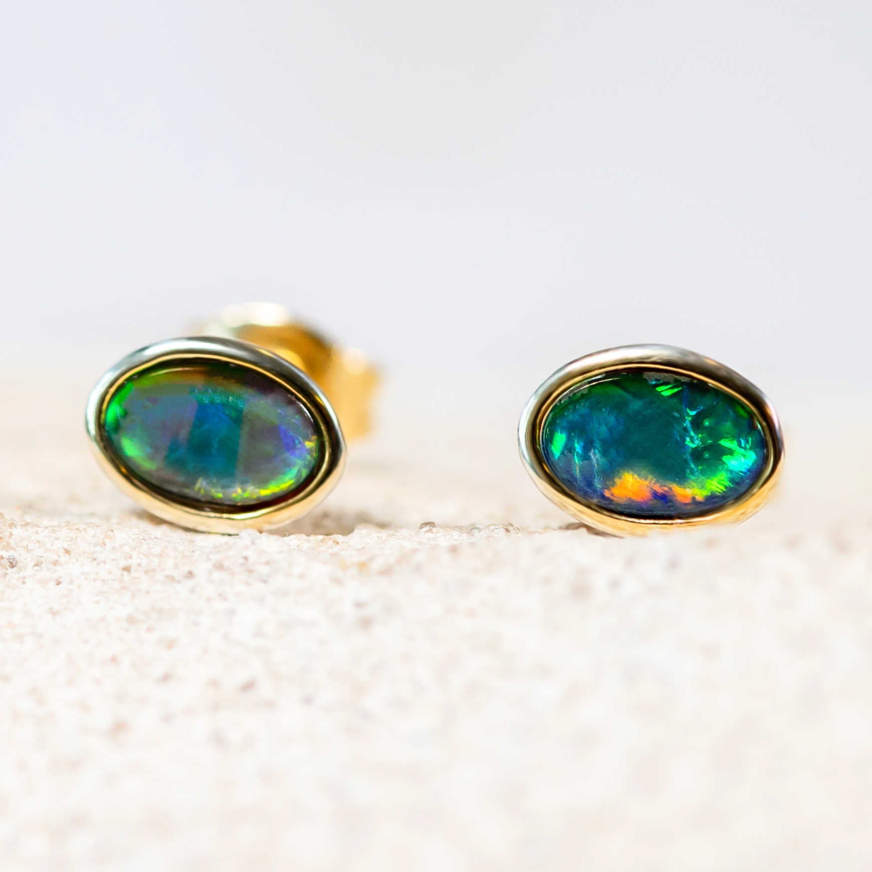 green and blue triplet opal earrings