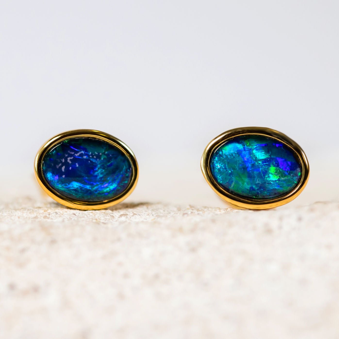 'Sophia' Gold Plated Silver Australian Triplet Opal Earrings - Black Star Opal