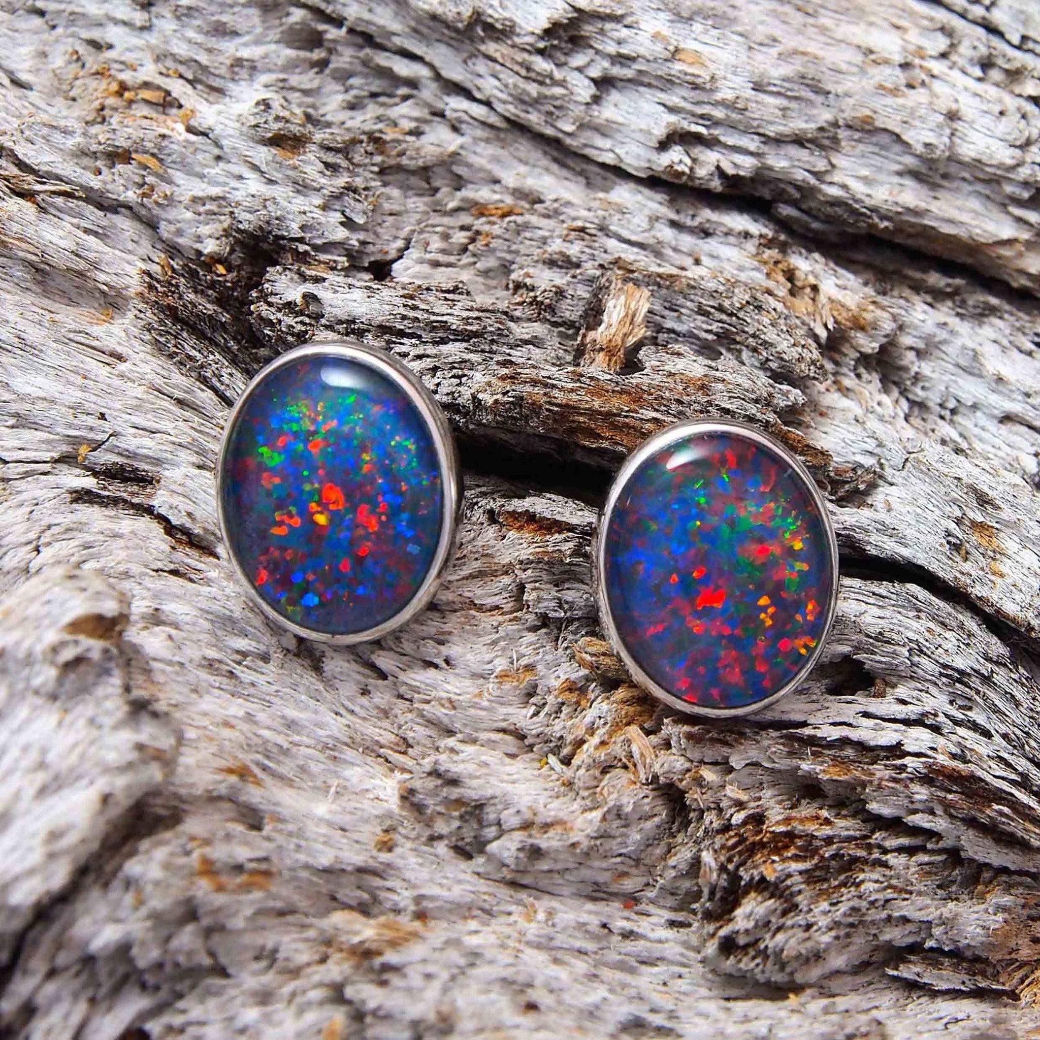 ‘Sophia' White Gold Australian Triplet Opal Earrings - Black Star Opal