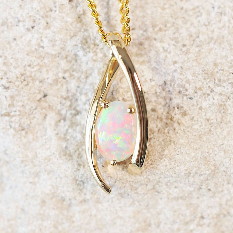 oval shape multi-colour crystal opal 14ct gold pendant