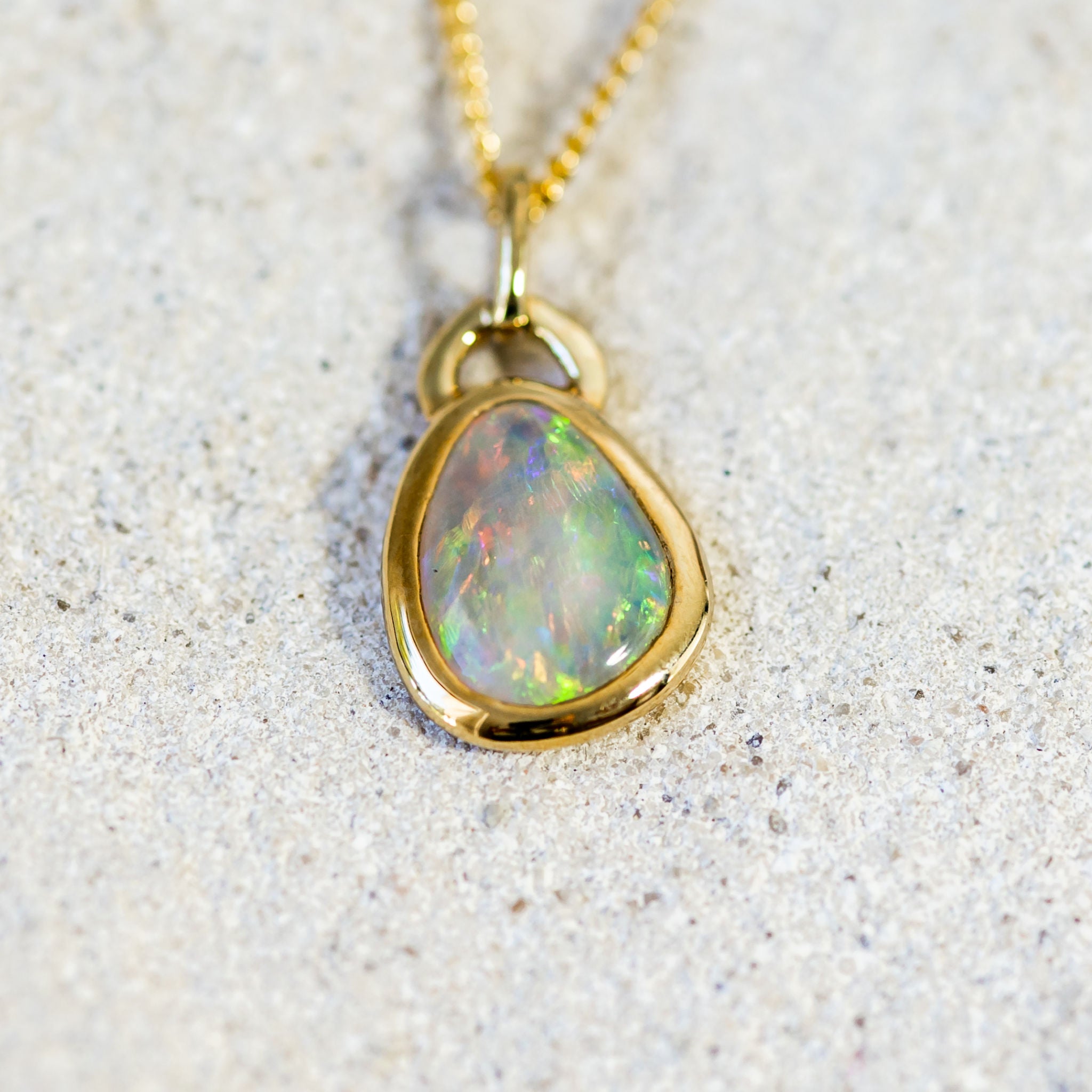 'Sparkle' Gold Australian Crystal Opal Necklace Pendant - Black Star Opal