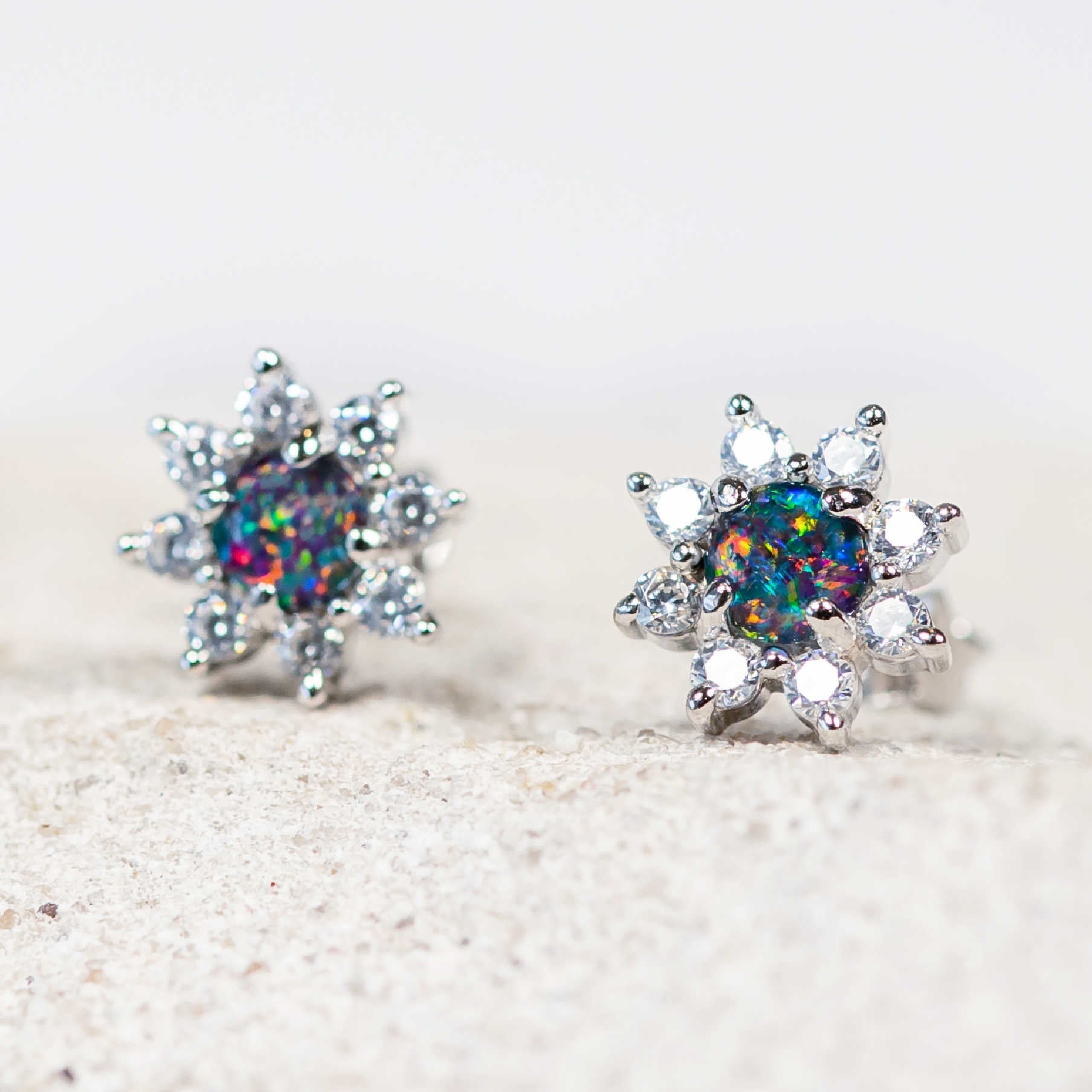 'Star' Silver Australian Triplet Opal Earrings - Black Star Opal