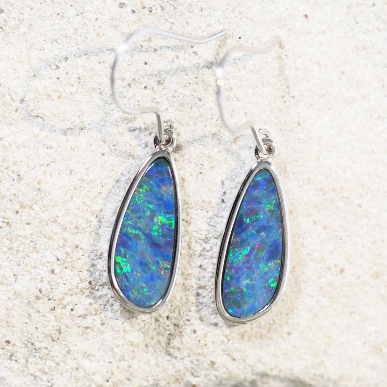 'Viana' Silver Doublet Opal Earrings