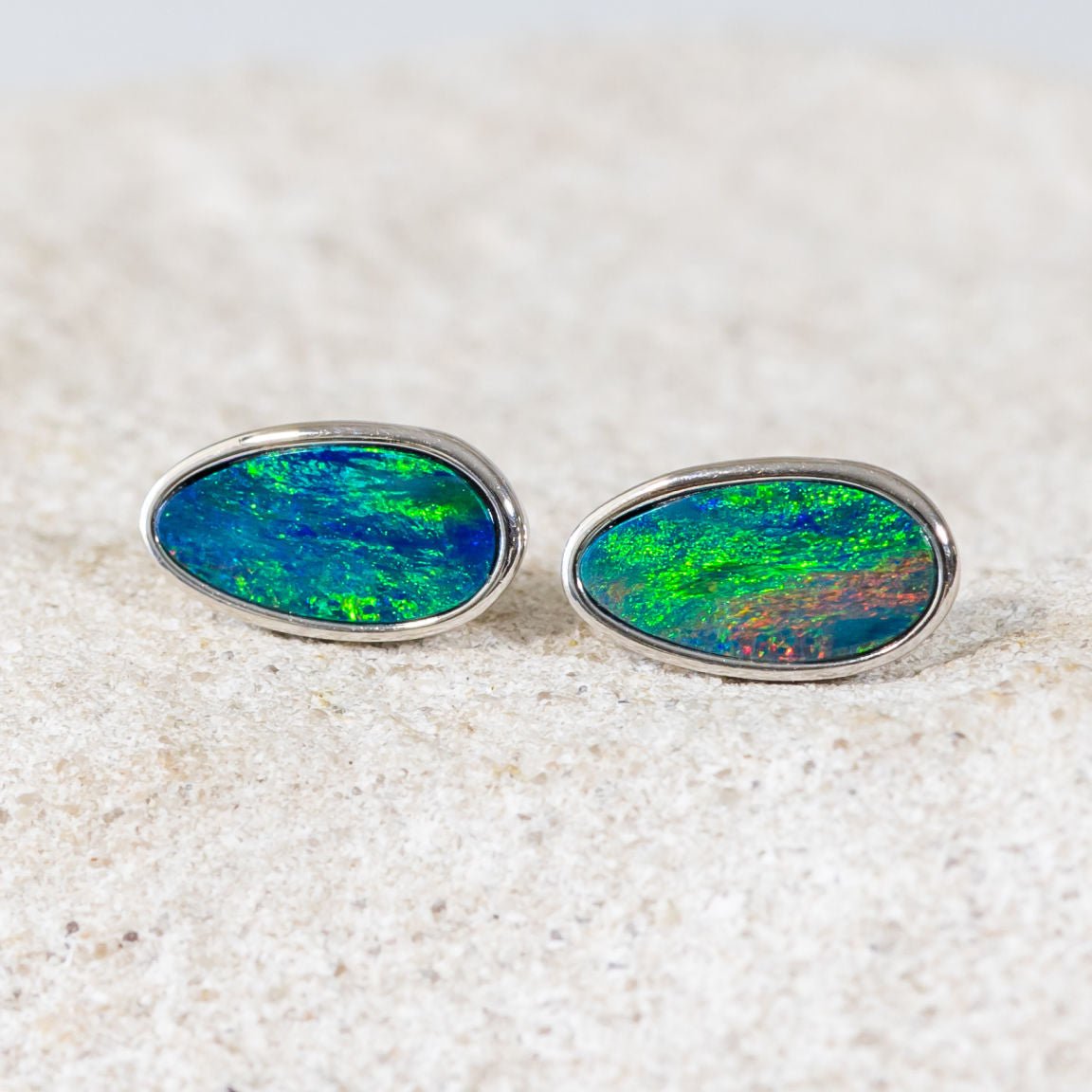 'Zara' Silver Australian Doublet Opal Earrings - Black Star Opal